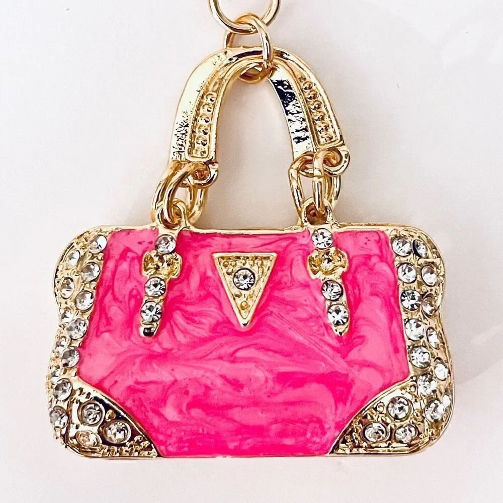 NWT Gorgeous Pink Gold Bling Metal Purse Handbag Lobster  Keyring Key holder